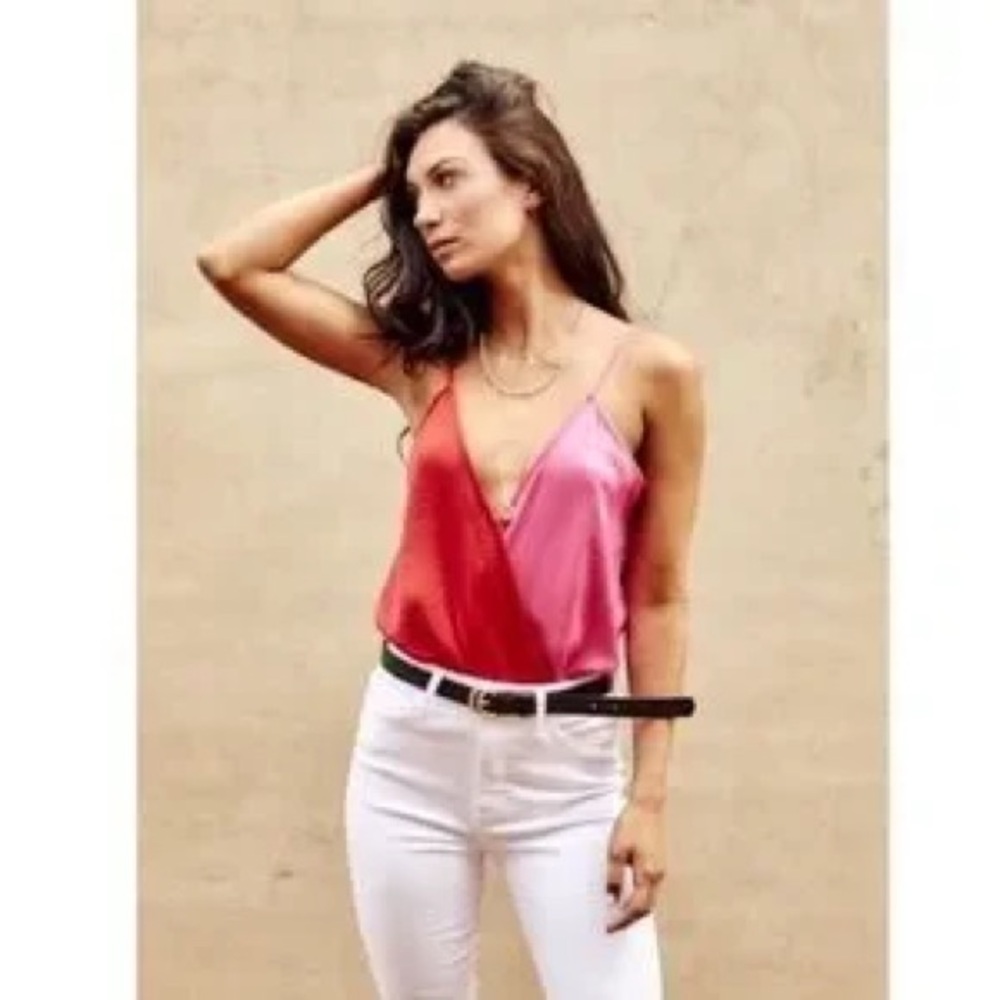 Fletch Pink and Red V-Neck Top Bodysuit